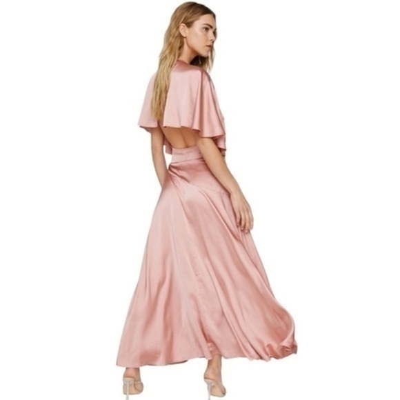 NWT Nasty Gal Satin Angel Sleeve Tie Side Maxi Pink Blush Dress Size 8 - Picture 1 of 14